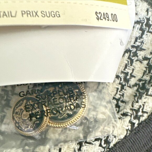 Anne Klein Women's Chic Tweed Collarless Long Jacket Top Coat Black 14 NEW - Picture 3 of 3